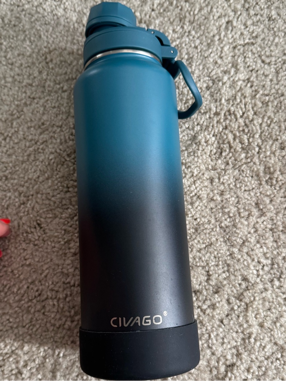 Teal-Black Gradient Insulated Water Bottle - Flask with Carry Handle